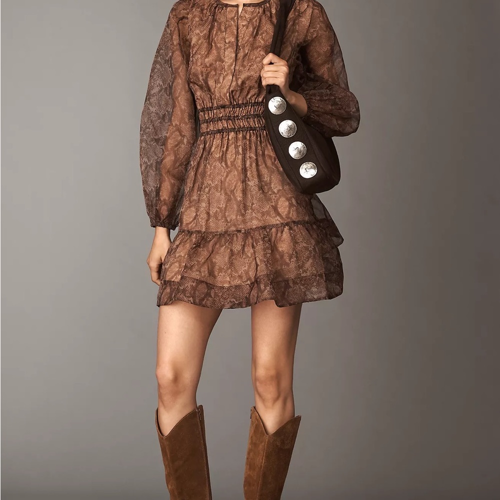 Anthropologie Brown Lace Mini Dress
